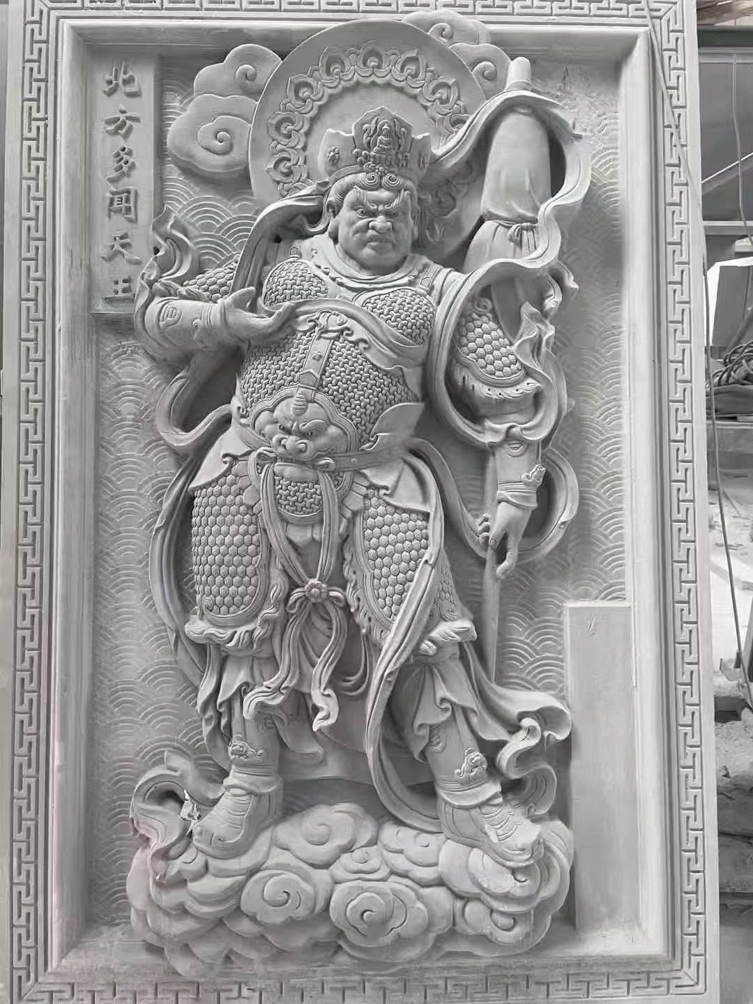 湖北 芝麻灰花岗岩人物雕刻——多闻天王